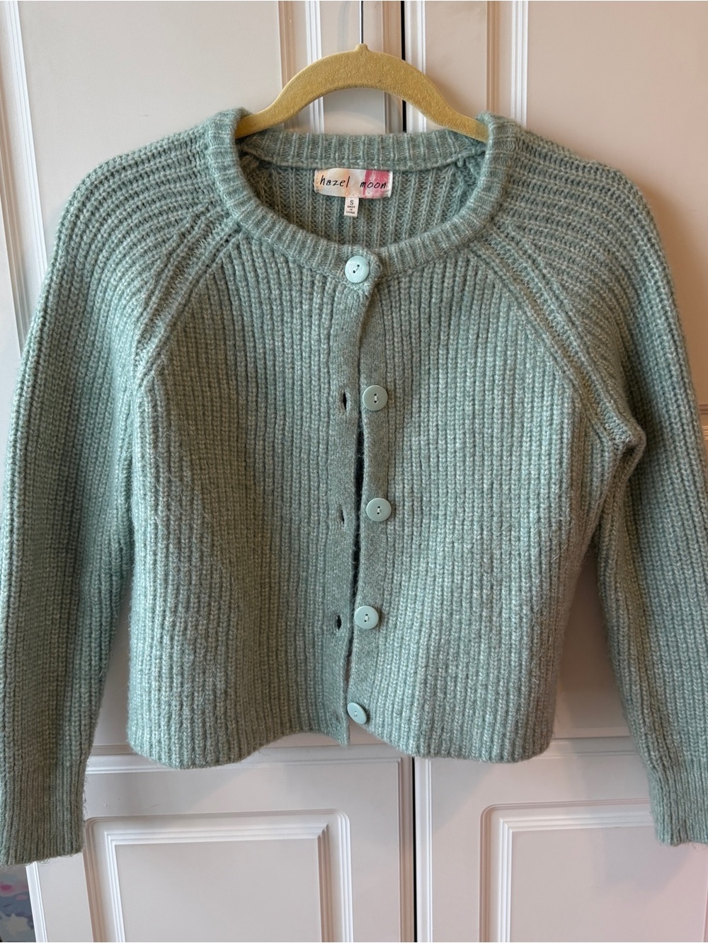 Hazel Moon Mint Green Ribbed Button-Up Cardigan sweater